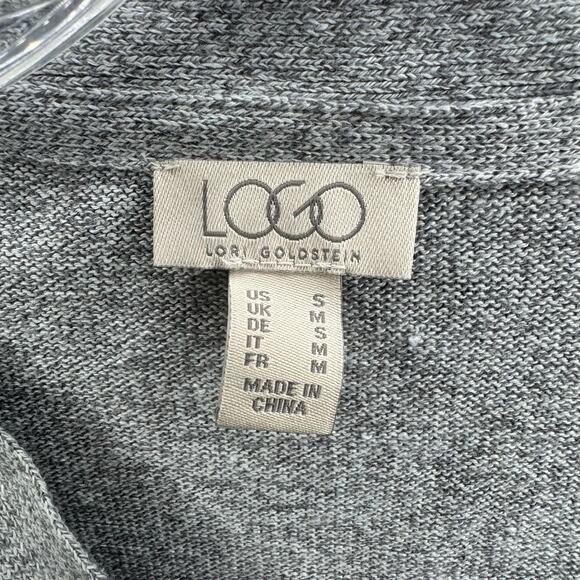 LOGO Lori Goldstein Gray Cardigan Sweater Lace Hem Pockets Linen Blend Sz S - Picture 8 of 9